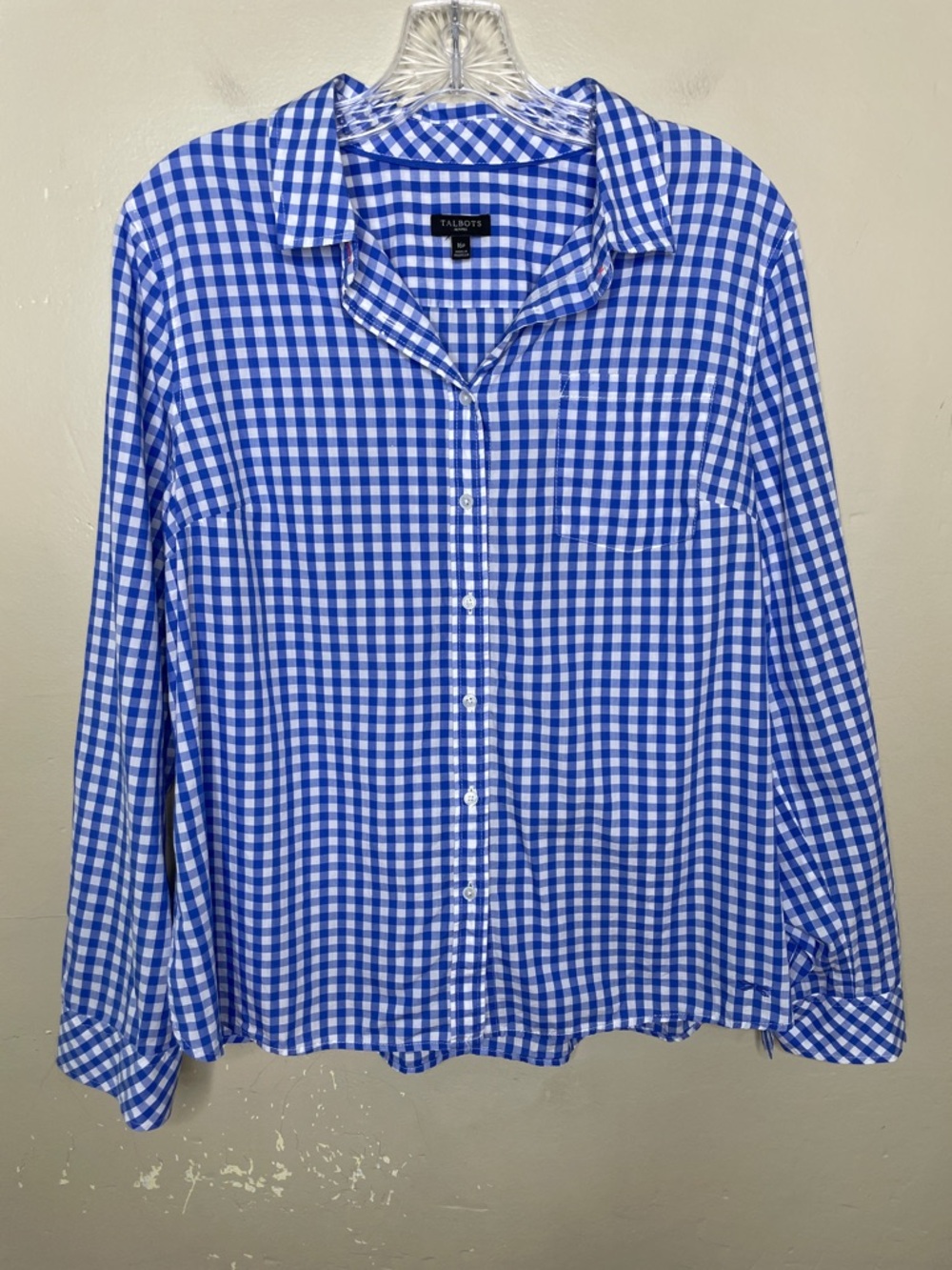 TALBOTS Blue & White Gingham Cotton Classic Americana Button Down Shirt 16P